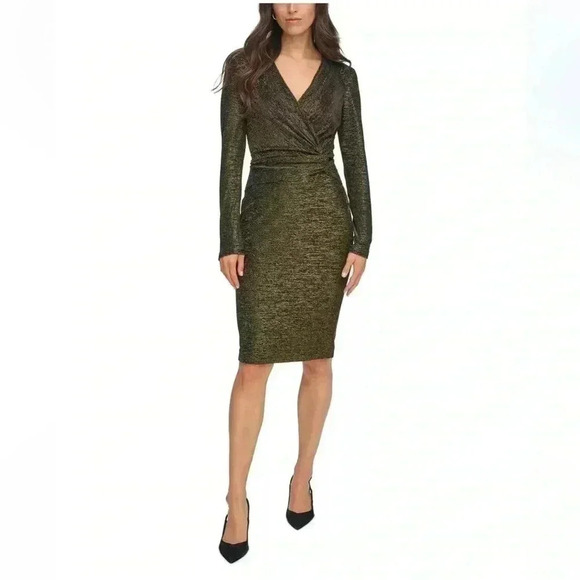 Calvin Klein Metallic Faux-Wrap Sheath  Dress sz 12 - Picture 6 of 10